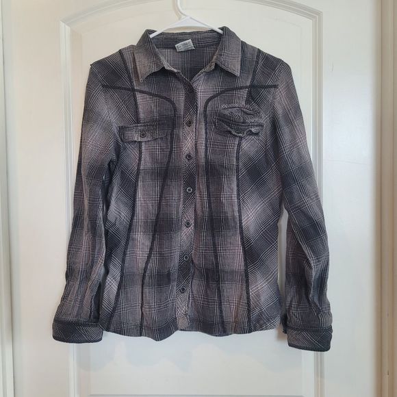 Columbia Women's Small Black and Gray Western Flannel Long Sleeved Button Shirt - Picture 1 of 9